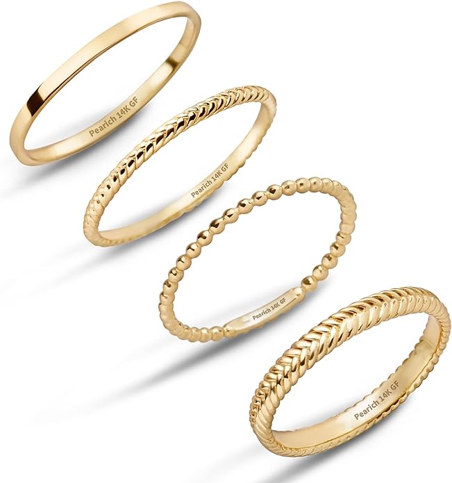 14K Gold Filled Rings for Women, Dainty Stacking Rings for Women, Thin Gold Band Ring Plain Statement Ring Comfort Fit Size 6-10