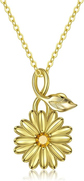 Birth Flower Birthstone Necklace for Women: Solid 925 Sterling Silver 14K Gold Plated Hypoallergenic Non-tarnish, Birth Month Flower Necklace Personalized Birthday Gifts for Wife Girlfriend Daughter