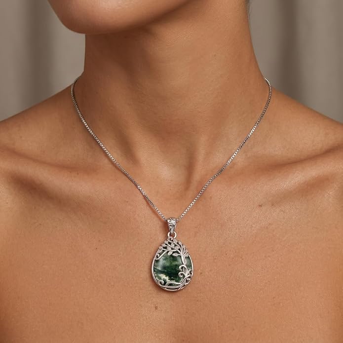 Teardrop Moonstone Necklace for Women Tree of Life/Filigree Birthstone Pendant Necklace Jewelry