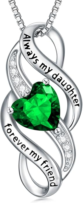 Daughter Necklace 925 Sterling Silver Always My Daughter Forever My Friend Infinity Necklace to Daughter Birthday Gift from Mom with 12 Birthstones