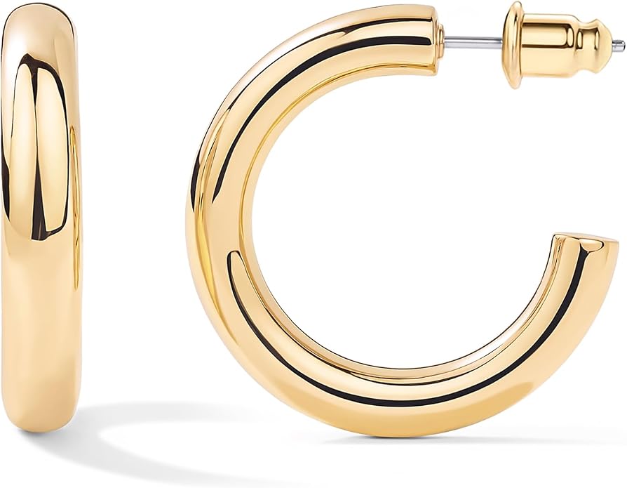 14K Gold-Plated, Lightweight, Open Hoop Earrings For Women