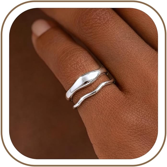 Gold Rings for Women Men Non Tarnish, Waterproof Chunky 14K Gold Plated Dainty Stackable Rings Trendy Statement Pinky Thumb Rings Engagement Eternity Wedding Band Ring Stacking Gold Jewelry Size 3 4 5 6 7 8 9 10 11