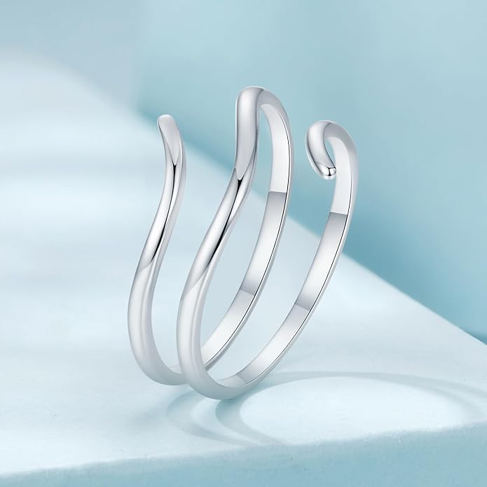 MUNDELL 925 Sterling Silver Simple Multi-layer Leaf Adjustable Ring Green Lucky Leaves Statement Ring for Women Promise Ring Fine Jewelry