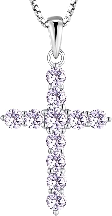 STARCHENIE Cross Necklace Sterling Silver Crucifix Pendant Gemstones Jewelry for Women