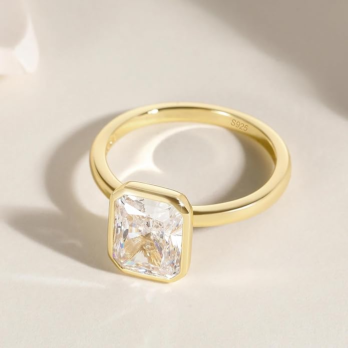 EAMTI 3CT Engagement Rings for Women Radiant Cut CZ Solitaire Promise Wedding Bands Travel Bezel Ring Size 4-10