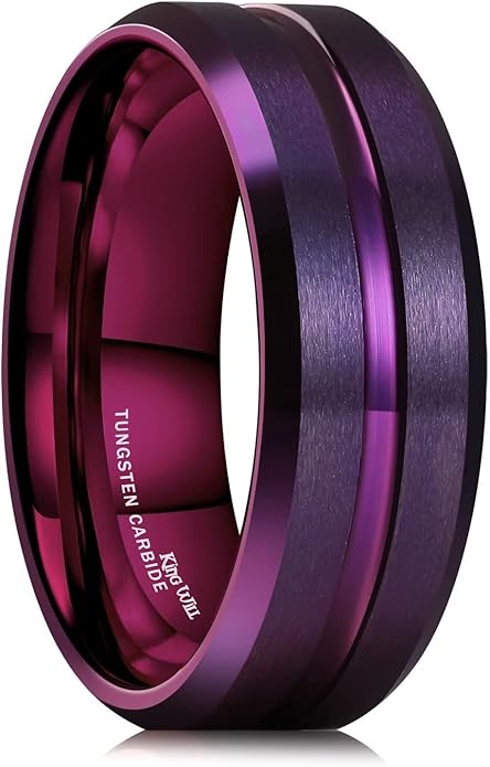 King Will Tungsten Carbide Wedding Band for Men Women-6/8/10mm Width Multicolor Available with Grooved Center Wedding Ring Suitable for Work, Gym Comfort Fit Size 4-16