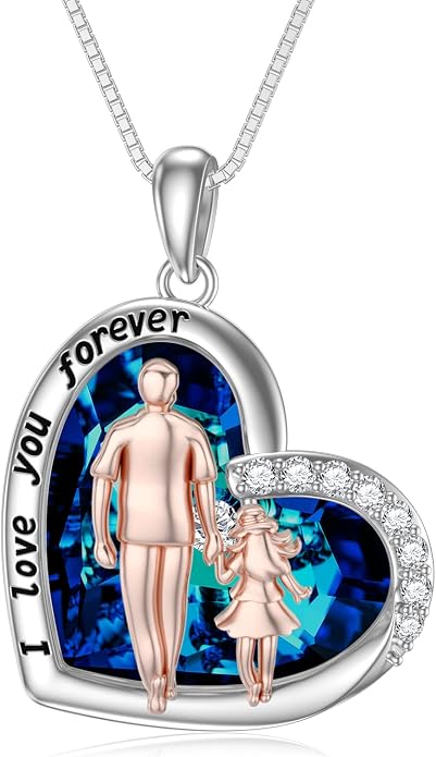 PROESS S925 Sterling Silver Daughter Heart Pendant Necklace from Dad Mom I Love You Forever Jewelry