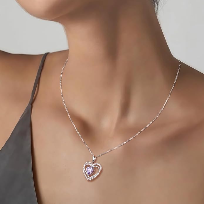 Anniversary Charm Necklace, Sterling Silver 14K Gold Plated Chain with Interlocking Heart Pendant Elegant Birthstone Necklaces for Women, Length 18"