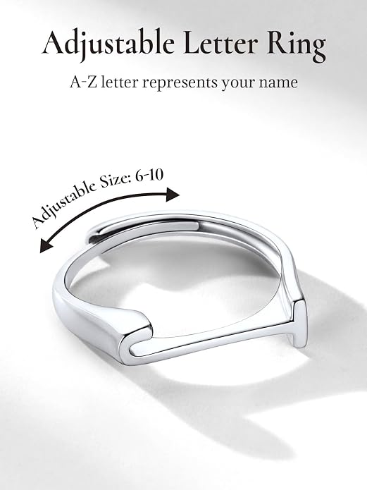 SILVERCUTE 925 Sterling Silver Initial Rings for Women,Adjustable Capital Letter Ring Hypoallergenic,Minimalist 925 Silver Rings for Mother Daughter