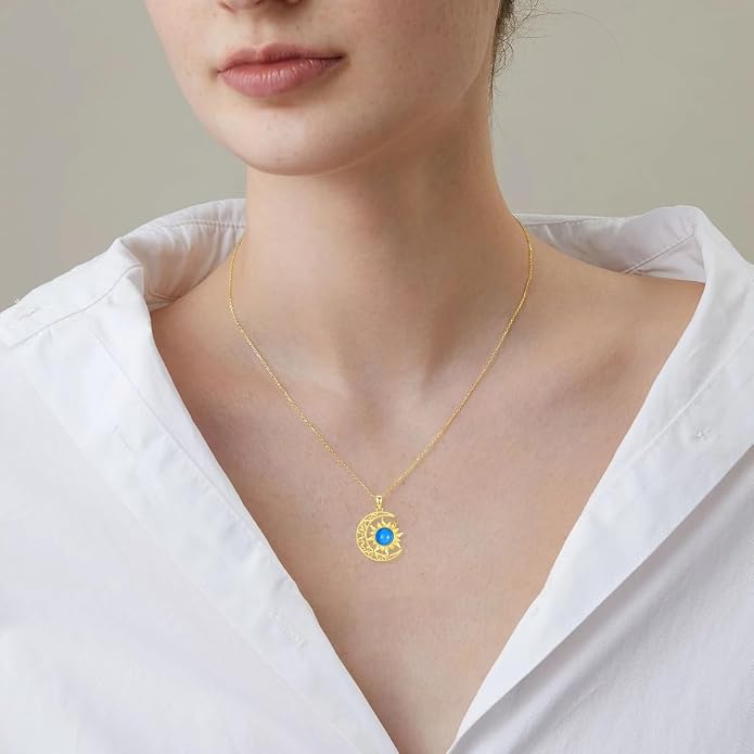 Crescent Moon Necklace for Women 18K Gold Plated Silver Moon and Sun Pendant with Gemstone Dainty Birthstone Jewelry Pendant Necklace for her