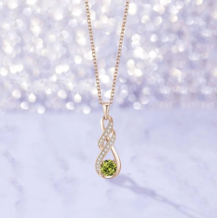 Birthstone Necklaces for Women 925 Sterling Silver Infinity Pendant Created Gemstone Jewelry for Her, 16"+2"