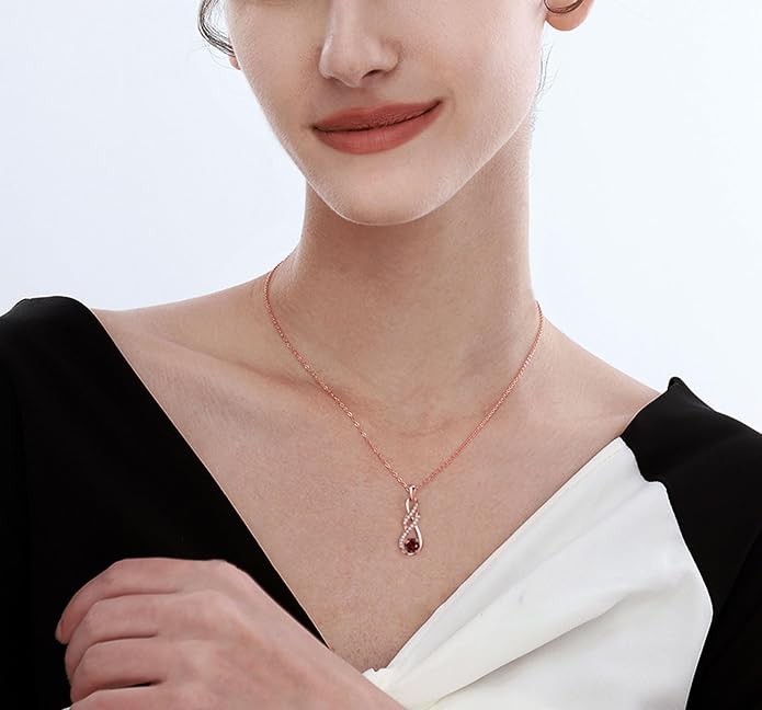 Birthstone Necklaces for Women 925 Sterling Silver Infinity Pendant Created Gemstone Jewelry for Her, 16"+2"