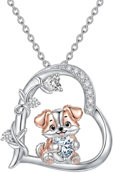 PELOVNY Teddy Bear Necklace for Women 925 Sterling Silver Bear/Highland Cow/Fox/Cat/Axolotl Birthstone Necklace Christmas Birthday Jewelry Gifts for Mom Daughter Wife Sister