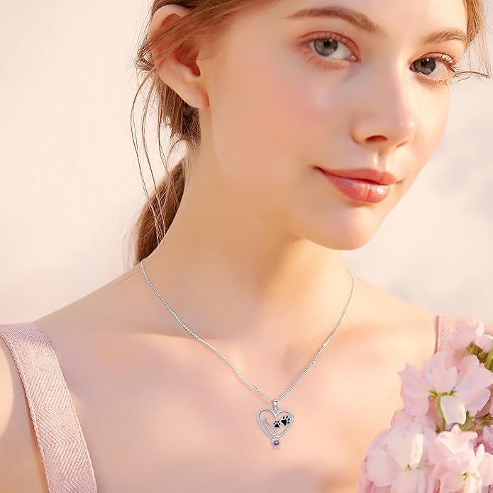 Birthstone Veterinary Stethoscope Necklace 925 Sterling Silver Nurse Vet Pendant with Dog Paw Nurse Jewelry Gifts for Veterinarian Nurse Women Veterinarian Gifts