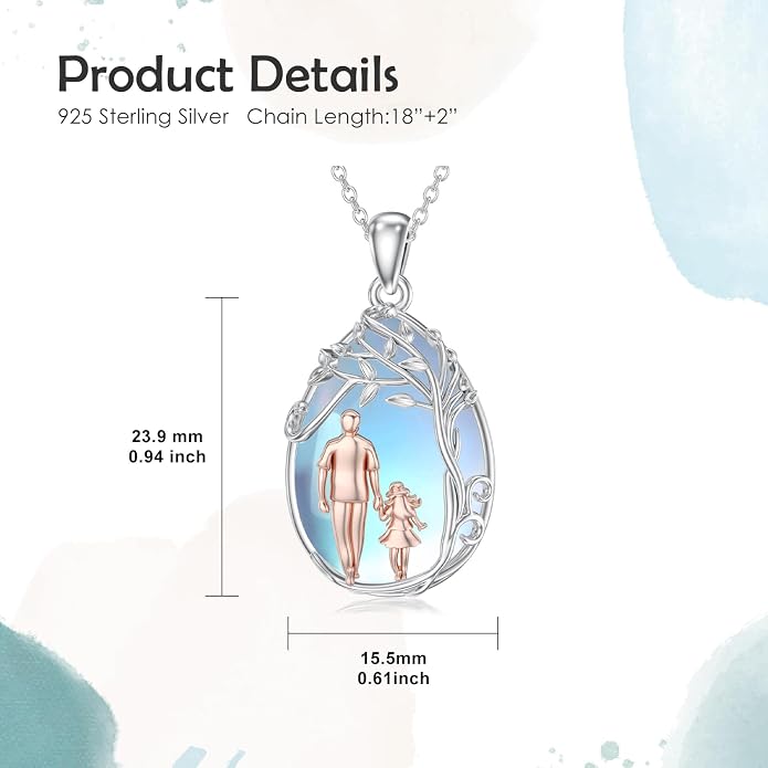 PROESS S925 Sterling Silver Daughter Heart Pendant Necklace from Dad Mom I Love You Forever Jewelry