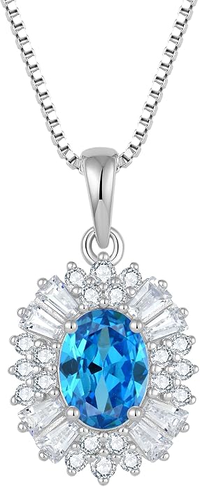 Birthstone Necklace 925 Sterling Silver Oval 5A Cubic Zirconia Pendant Necklace Jewelry Birthday Gifts for Women