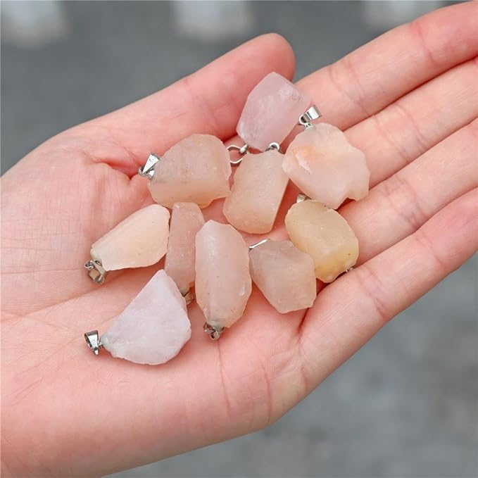 10pcs Irregular Raw Natural Pink Aventurine Rock Stone Pendant Healing Crystal Chakra Gemstone Charm for Jewelry Making DIY Necklace Earrings Accessories Reiki