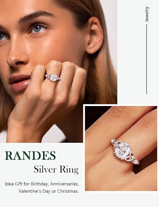 925 Sterling Silver Birthstone Rings for Women Cushion Cut Engagement Celtic Knot Ring Irish Jewelry Created Gemstone Anniversary Rings Size 6-10(with Box)