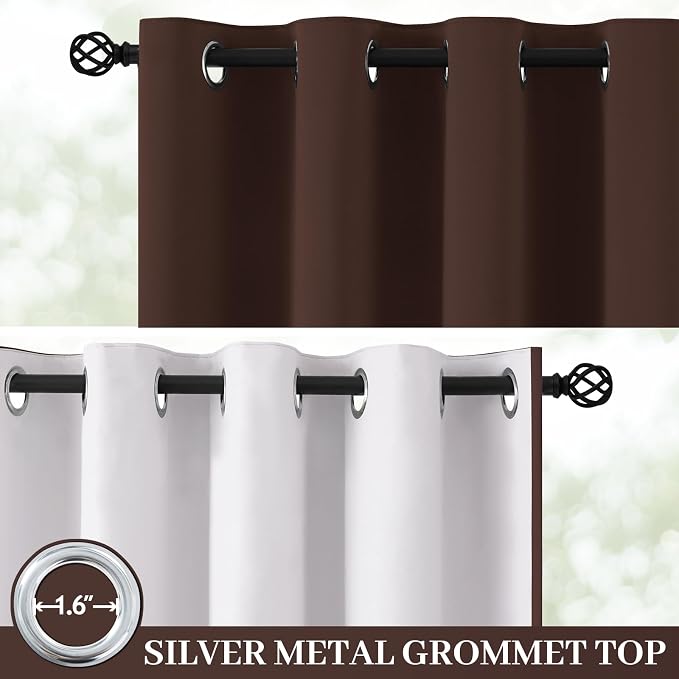 Yakamok Brown 100% Blackout Curtain Panels 84 inches, 50" Wide, 2 Panels | Blackout Curtain Panels for Bedroom, 2 Thick Layers Grommet Top Thermal Insulated Drapes with White Back for Living Room