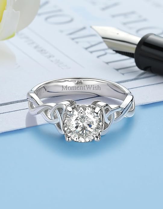 MomentWish Engagement Ring for Women, 1-2 Carats Moissanite Rromise Ring, D Color VVS1 Moissanite Wedding Ring 925 Sterling Silver Solitaire Rings