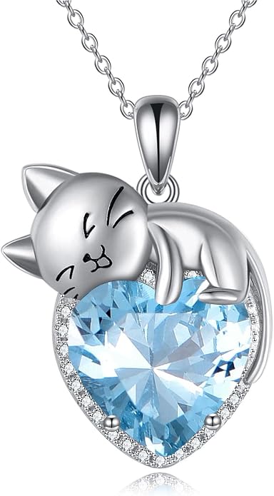 Cat Necklace Sterling Silver Cat Zircon Pendant Gothic Jewelry for Women Animal Lovers Gifts