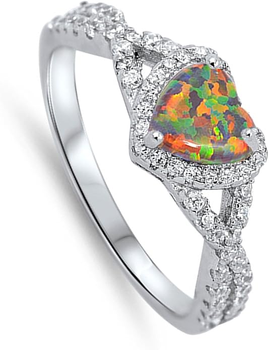 CHOOSE YOUR COLOR Sterling Silver Heart Halo Promise Ring