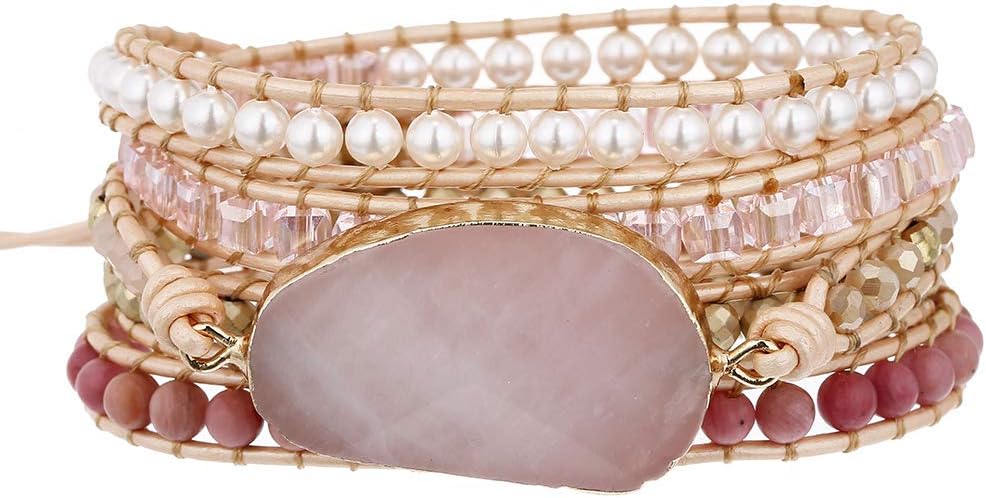 Plumiss Women Boho Handmade Natural Stone Crystal Leather Bead Wrap Bracelets Collection