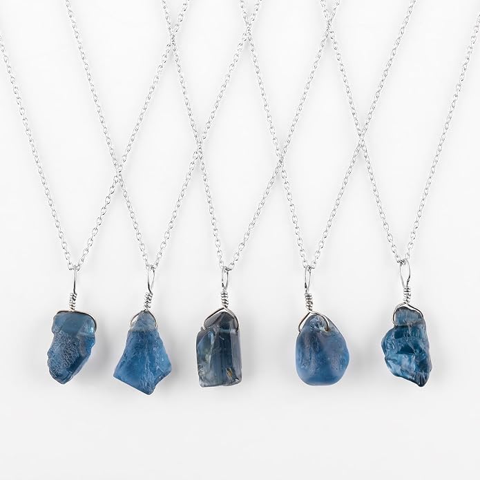 Raw Gemstone Dainty Pendant Necklace for Women, Trendy Healing Chakra Crystal, Birthstone Handmade 925 Sterling Silver Adjustable 18 inch Chain Jewelry, Birthday Gifts