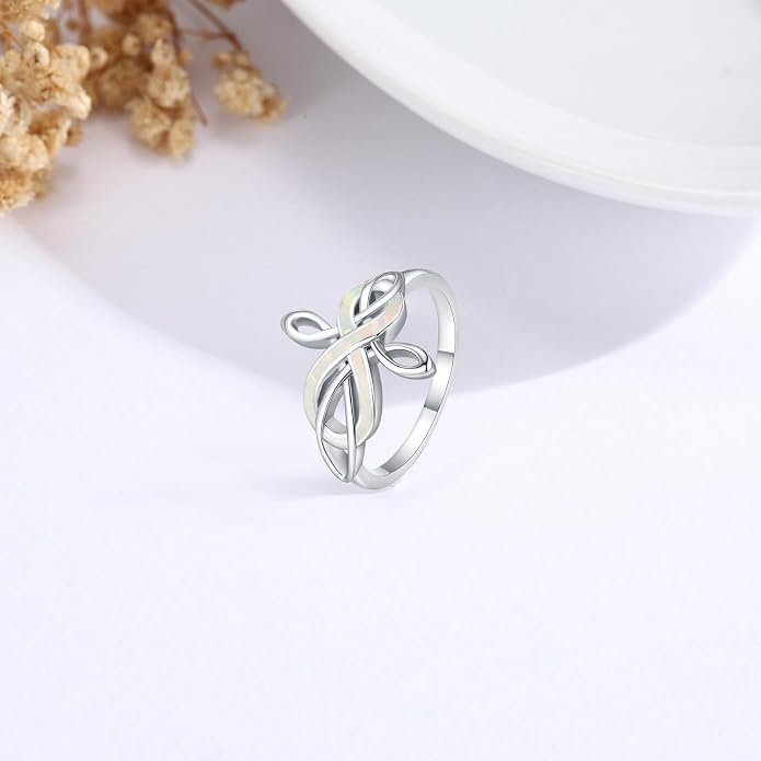 Opal Ring for Women 925 Sterling Sliver Opal Infinity Ring Jewelry Birthday Gifts for Women Girlfriend Mom Wife Her