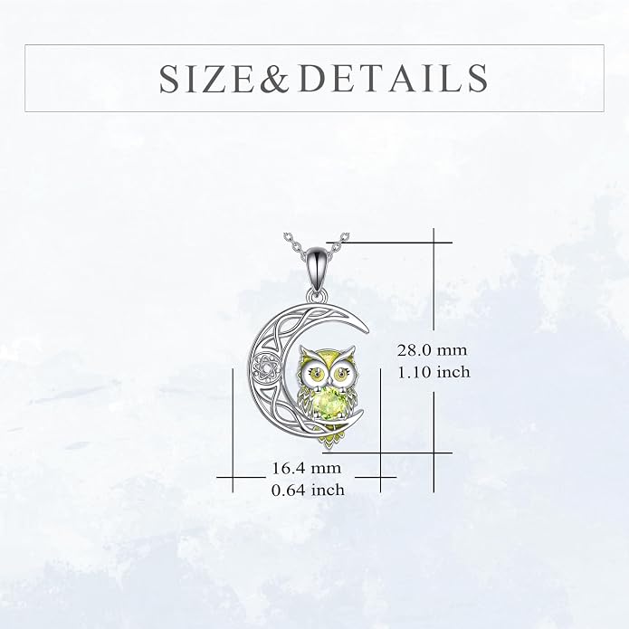 Owl Birthstone Necklace Sterling Silver Celtic Moon Pendant Cubic Zirconia Owls Jewelry Birthday Gifts for Women Men