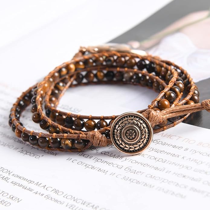 YGLINE Natural Stone Bracelet 3 Wraps Bracelet Handmade Boho Bracelet for Women Bracelet