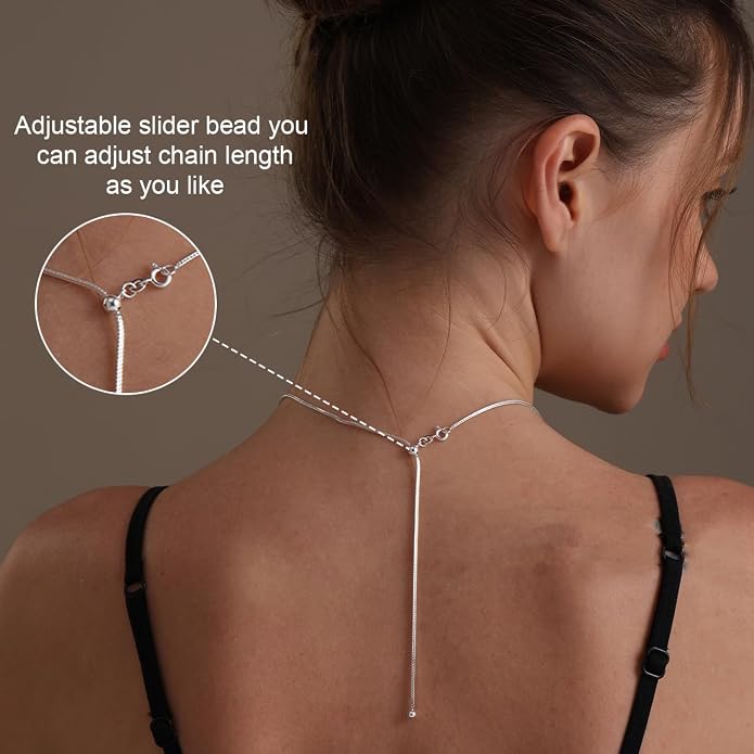LeCalla 925 Sterling Silver Italian Jewelry Adjustable Chain Necklace, Sliding Bolo Chain Necklace for Women Slider Chain 14 to 24 Inch.