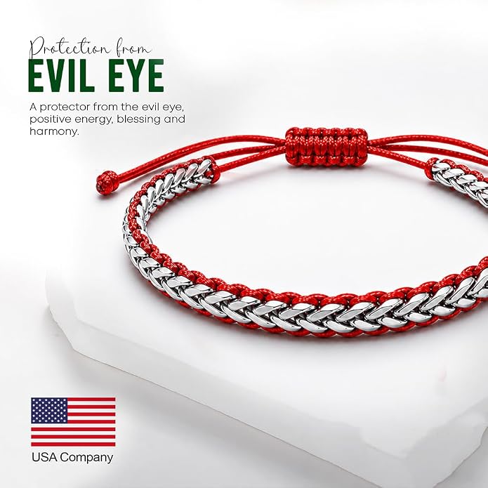 Sun Steel Silver Red String Bracelet - Kabbalah Protection Evil Eye Bracelets for Men & Women - Sensational Design - Adjustable fit with Waterproof Weaving - Stainless Steel Jewelry for Positive Energy
