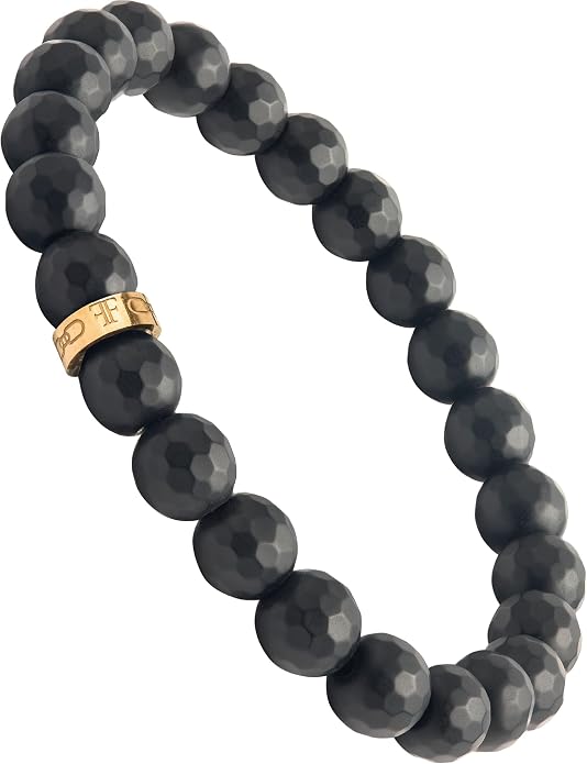 Forge & Foundry Faceted Matte Black Onyx Stone Beaded Bracelet | Custom Signature Stainless Steel Bead | ‘Pindar’ | 8mm and 10mm Bead Desgins | Refined Hand-Crafted Jewelry