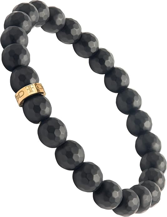 Forge & Foundry Faceted Matte Black Onyx Stone Beaded Bracelet | Custom Signature Stainless Steel Bead | ‘Pindar’ | 8mm and 10mm Bead Desgins | Refined Hand-Crafted Jewelry