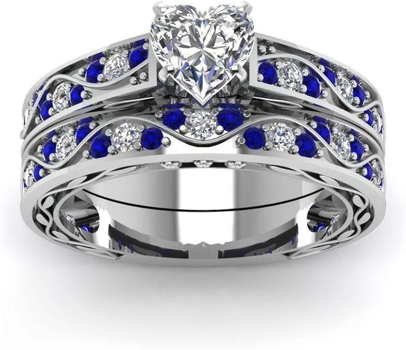 Couple Ring Bridal Sets His Hers Women 10k White Gold Filled Men Tungsten Carbide Wedding Engagement Ring Band