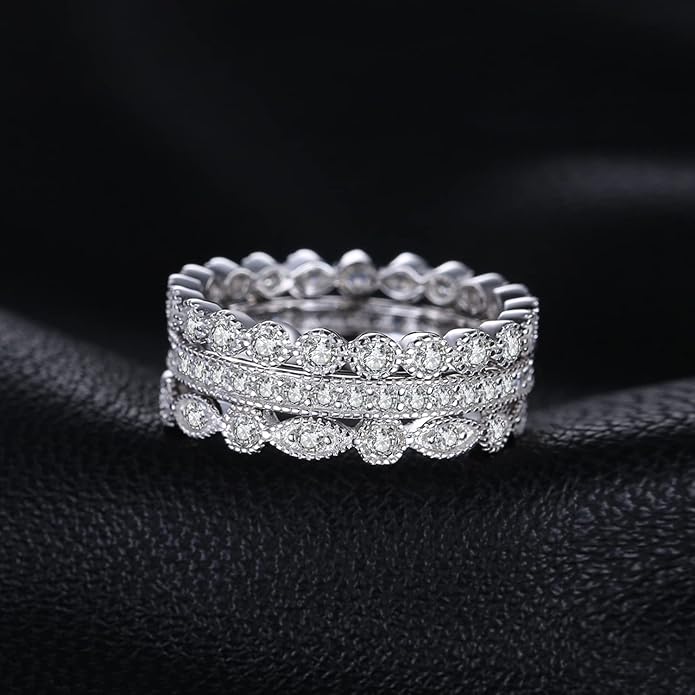 JewelryPalace 14K Gold Plated 925 Sterling Silver Rings for Women, Cubic Zirconia Promise Rings for Her, Stackable Wedding Bands Rings for Women Set Size 4-12