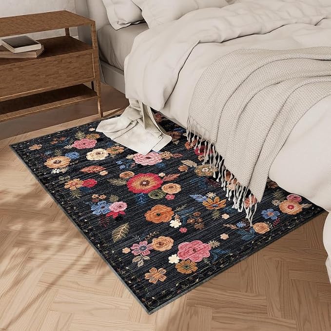 2x3 Washable Entryway Area Rugs: Floral Small Rug Non Slip Door Mat Indoor Entrance Soft Low Pile Throw Rugs for Inside Front Door Floor Bedroom Bedside Kitchen Nursery Home Office Entry