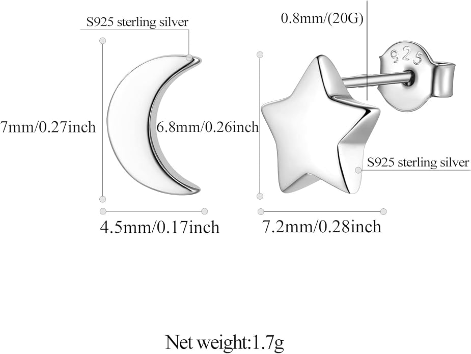 FindChic Hypoallergenic Sterling Silver Small Bar/Heart/Dot/Triangle/Butterfly/Lightning Studs Earrings Minimalist Geometric Jewelry Valentine Gifts for Women Men Girls, with Gift Box