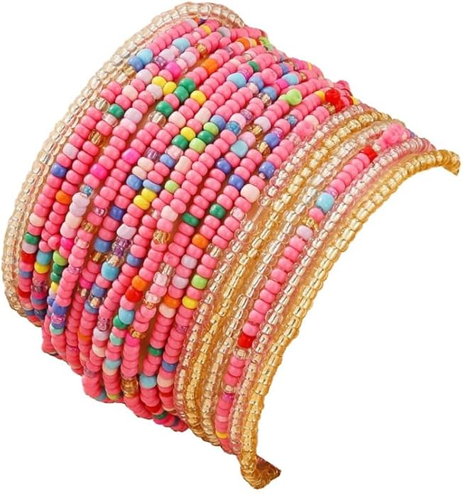 Fuqimanman2020 18Pcs Boho Stackable Beaded Bracelets for Women Colorful Handmade Multilayered Rice Beads Anklets Set Summer Beach Bohemian Jewelry Gift
