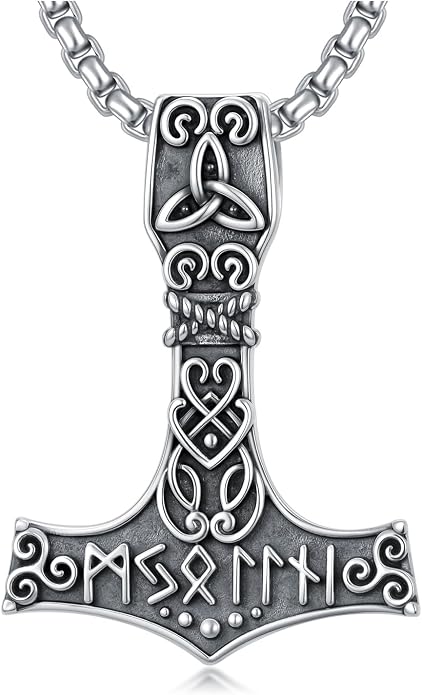 Norse Viking Thor Hammer Necklace 925 Sterling Silver Nordic Mjolnir Necklace Viking Talisman Jewelry Gift for Men