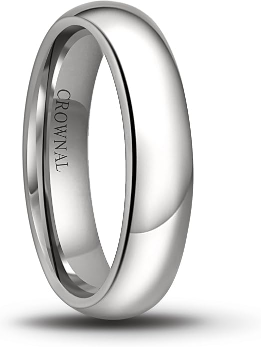 CROWNAL 1mm 2mm 3mm 4mm 5mm 6mm 7mm 8mm Tungsten White/Yellow Gold/Rose Gold Plated Wedding Band Ring Men Women Plain Dome Polished Comfort Fit