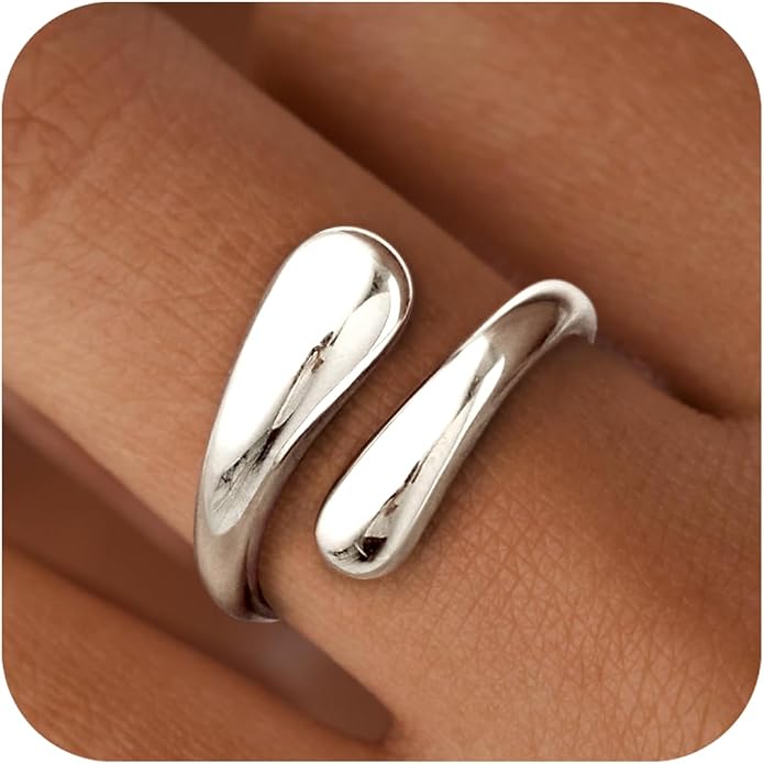 Non Tarnish Gold Chunky Rings for Women, 14K Gold Plated Statement Dome Rings Stacking Silver, Adjustable Mens Eternity Wedding Band Mixed Metal Jewelry Size 3-13