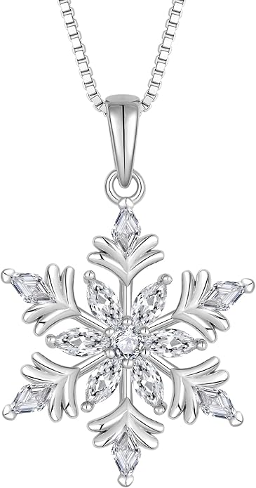 925 Sterling Silver Snowflake Necklace for Women Birthstone Snowflake Pendant Necklace Cubic Zirconia Christmas Jewelry