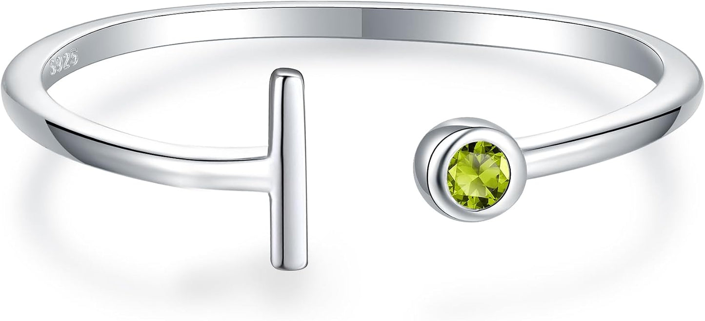925 Sterling Silver Initial Letter Birthstone Rings for Women Adjustable 1-12 Month Birthstone Alphabet Stacking Ring for Teens Girls Stackable Birthstone Rings Birthday Jewelry Gift for Daughter Mom