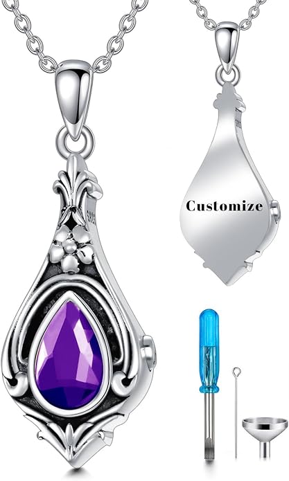 Seiyang Urn Necklace for Ashes 925 Sterling Silver with Birthstone Cremation Jewelry Keepsake Ashes Pendant Necklace Memorial Jewelry for Women Loved One
