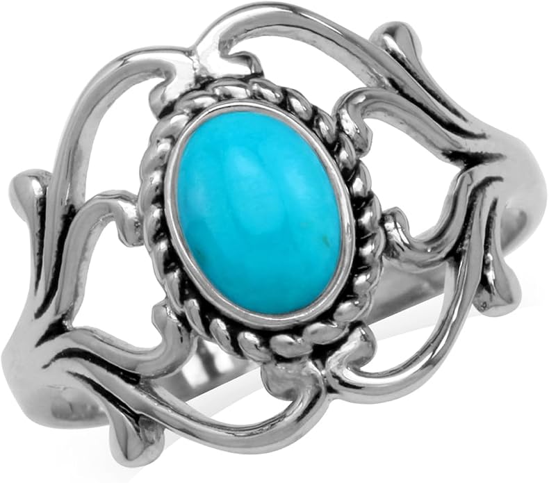 Silvershake Bezel Set Cabochon Gemstone Surrounded by Twisted Rope White Gold Plated 925 Sterling Silver Victorian Style Ring