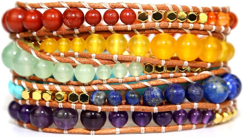 Boho Wrap Bead Bracelet for Women - Handmade Adjustable Natural Stone Beaded Bracelets Yoga Healing Bracelet Bangle Hippie Jewelry