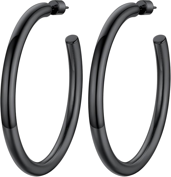 Stainless Steel Chunky Hoop Earrings For Women, Minimalist and Chic, Black/Gold Plated, Round Hoops Earrings Hypoallergenic, Size: 30mm/40mm/60mm/80mm, Come with Box