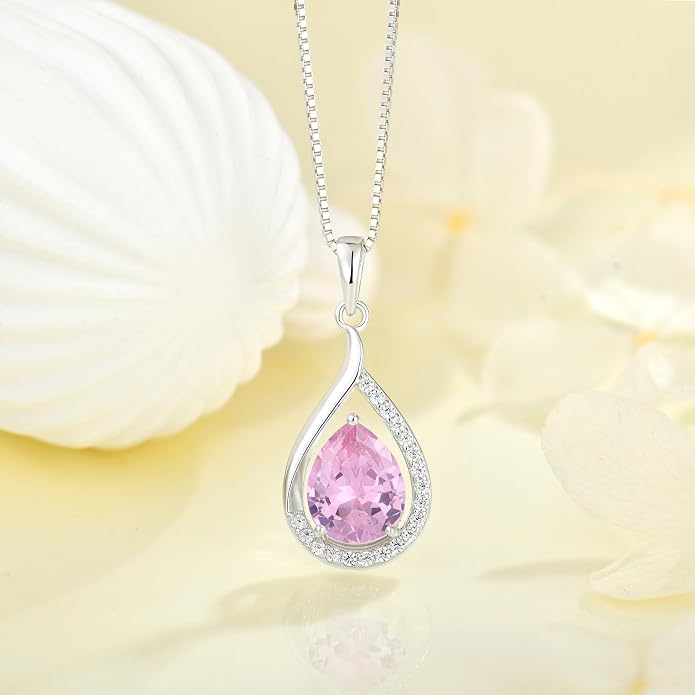 Teardrop Birthstone Necklace for Women 925 Sterling Silver White/Yellow Gold Plated Cubic Zirconia Pendant Necklace Jewelry for Her